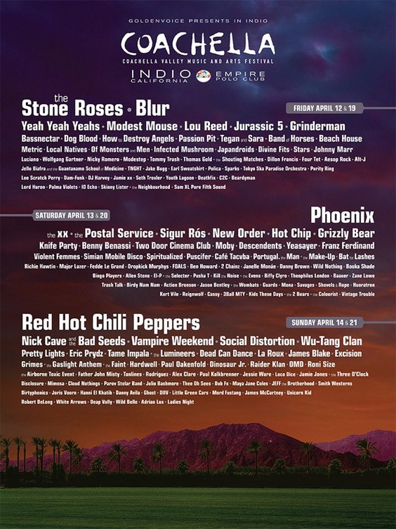 Chili Peppers, Phoenix, Blur to Headline Coachella 2013