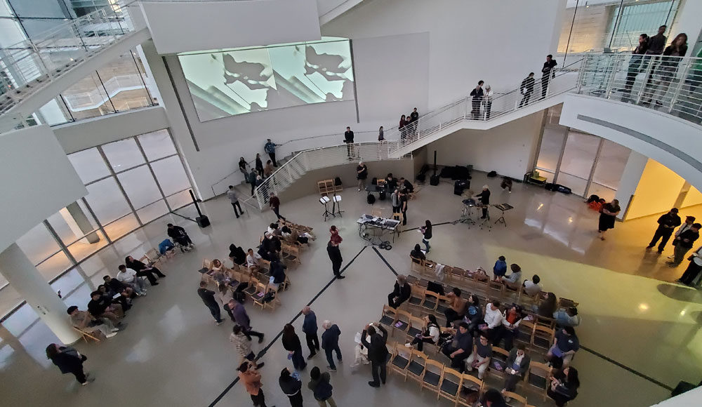 Looking down on a concert space from above in a circular building