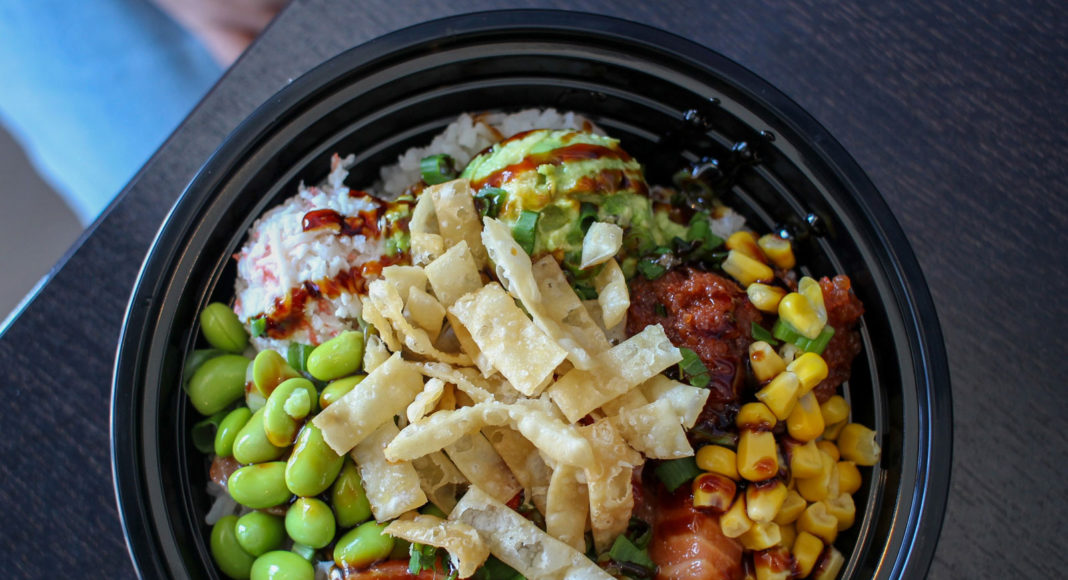 Contents of a poke bowl seen from above