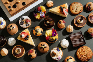 Rows of elaborately crafted French-style pastries