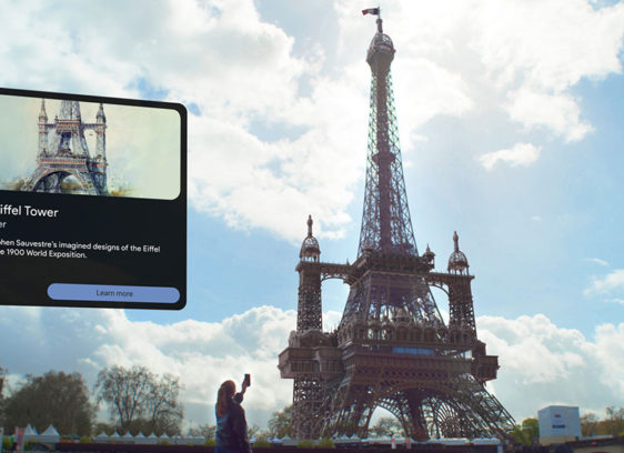 Screen shot of an archival shot of the Eiffel