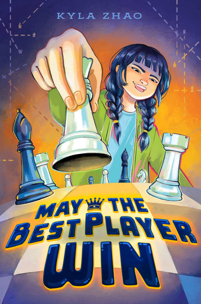 Book cover with an illustration of a girl playing chess