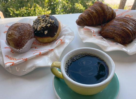 Pastry, doughnut, croissants and coffee