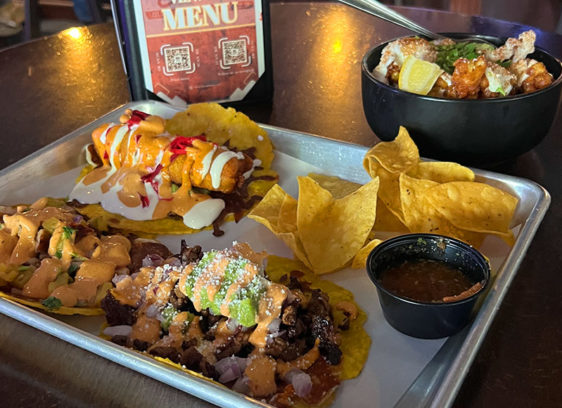 Tray of food in a restaurant