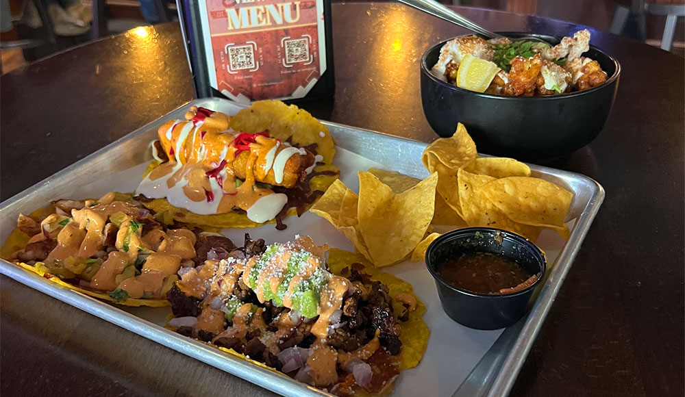 Tray of food in a restaurant