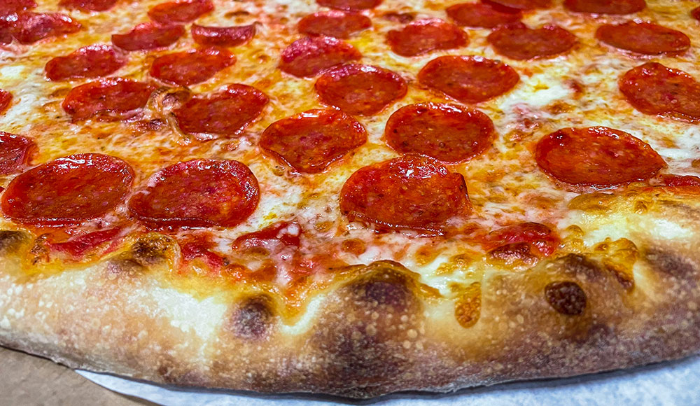 closeup of a pepperoni pizza