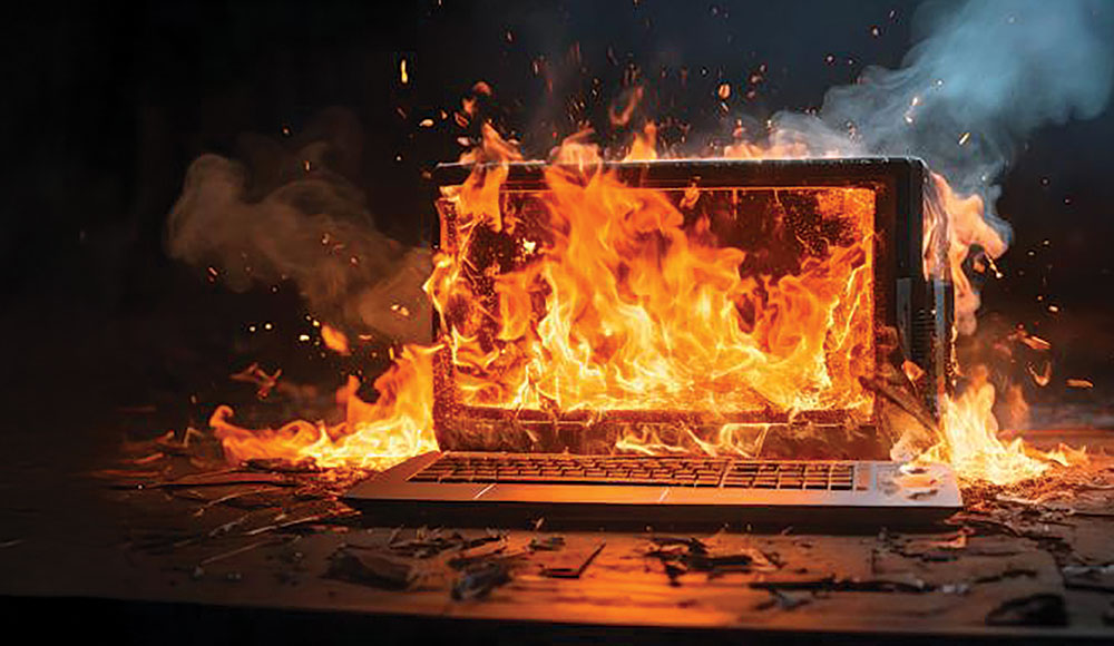 Computer on fire